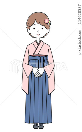 Illustration of a female college student wearing a hakama Illustration of a female college student wearing a hakama 114628587