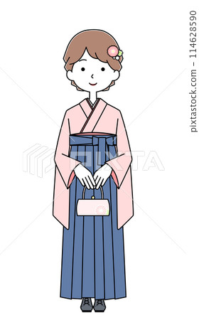 Illustration of a female college student wearing a hakama Illustration of a female college student wearing a hakama 114628590