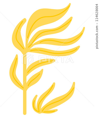 Orange algae with leaves in flat design. Underwater grass, aquarium seaweed. Vector illustration isolated. 114628664
