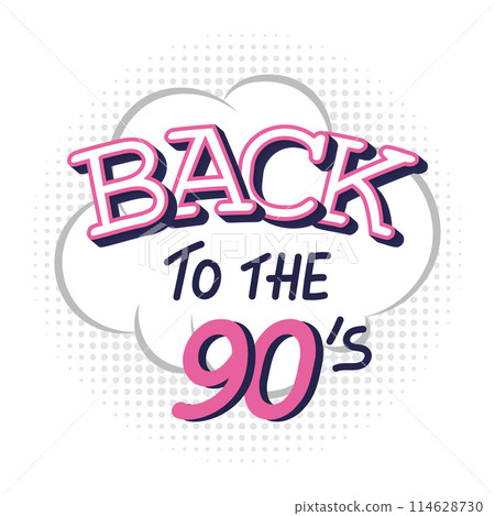 Lettering back to the 90s. Bright multi-colored hand-drawn text. Illustration in flat style 114628730