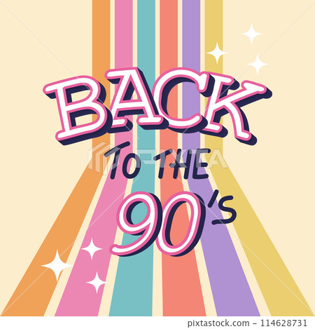 Lettering back to the 90s. Bright multi-colored hand-drawn text. Illustration in flat style Lettering back to the 90s. Bright multi-colored hand-drawn text. Illustration in flat style 114628731