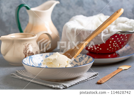 Traditional homemade cream cheese. Traditional homemade cream cheese. 114628742