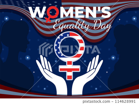 Vector Illustration for Women's Equality Day in the United States on August 26, featuring Women Rights History Month and the American Flag Background Vector Illustration for Women's Equality Day in the United States on August 26, featuring Women Rights History Month and the American Flag Background 114628991