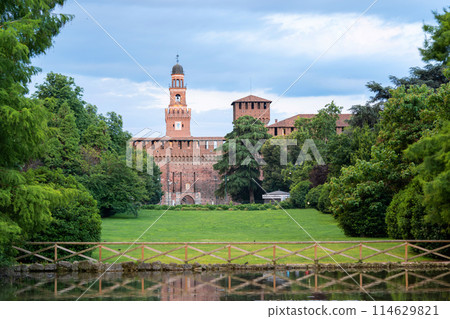 Sforza castle view across the lake Sforza castle view across the lake 114629821