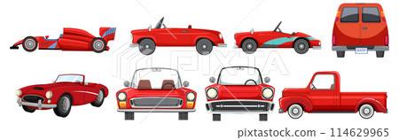 Variety of Red Vehicles Vector Illustration 114629965