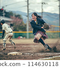 Students in uniform playing baseball 114630118