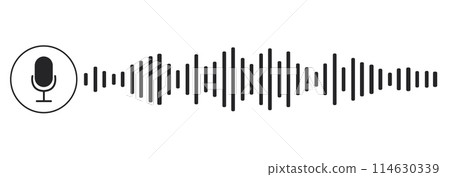 Sound record wave, talk, voice chat, phone app screen, audio player button isolated on white background. Simple media equalizer, podcast decibel sound track. Sound record wave, talk, voice chat, phone app screen, audio player button isolated on white background. Simple media equalizer, podcast decibel sound track. 114630339