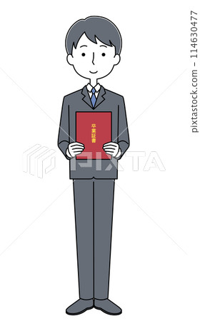 穿著西裝、拿著文憑的男大生插畫 114630477