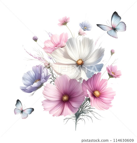 3D cosmos flowers with butterfly 114630609