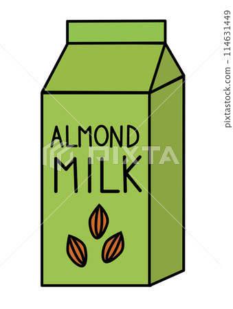 Vegan Almond Milk. Box Carton packaging. Vector flat illustration. 114631449