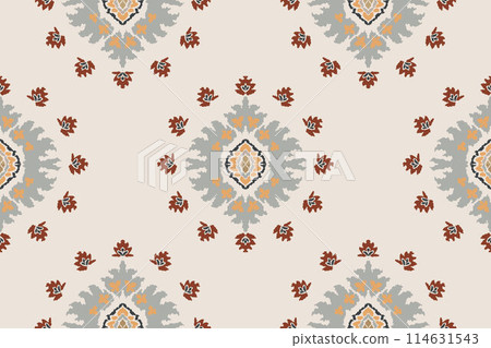 Ikat tribal Indian seamless pattern. Ethnic Aztec fabric carpet mandala ornament native boho chevron textile.Geometric African American oriental traditional vector illustrations. Embroidery style. 114631543