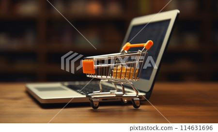 shopping cart with laptop 114631696
