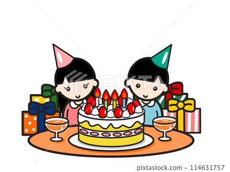 Boy and girl having a birthday party 114631757