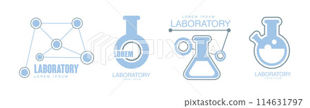 Laboratory Logo with Chemical in Flask and Bottle Vector Set Laboratory Logo with Chemical in Flask and Bottle Vector Set 114631797