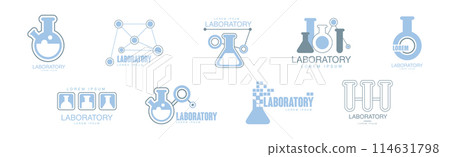 Laboratory Logo with Chemical in Flask and Bottle Vector Set Laboratory Logo with Chemical in Flask and Bottle Vector Set 114631798