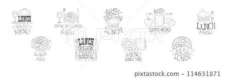 Lunch Menu Hand Drawn Monochrome Sign Design Vector Set 114631871