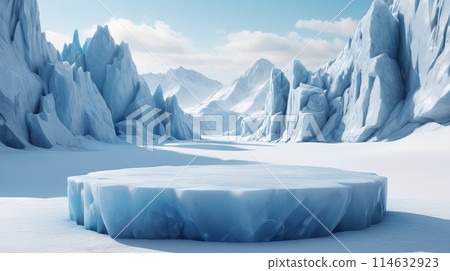 Ice podium on the ice rock and stone for product display. 114632923