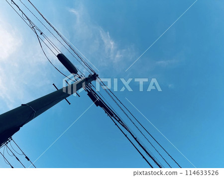 Blue sky and electric wire Blue sky and electric wire 114633526