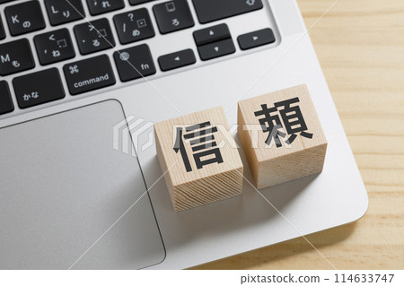 A building block with the word "trust" written on it 114633747