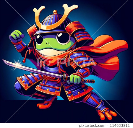 穿著武士盔甲的戰鬥青蛙的插圖 穿著武士盔甲的戰鬥青蛙的插圖 114633811