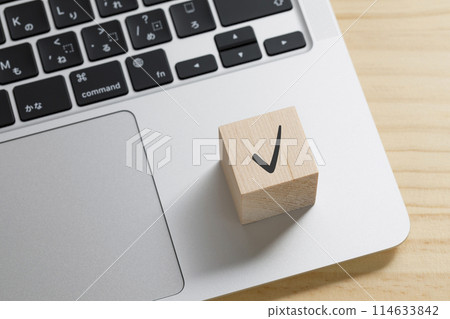 A building block with the letter ✓ written on it 114633842