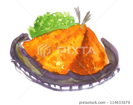 Fried horse mackerel drawn by watercolor 24517pix7 114633879