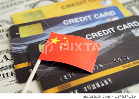 China flag on credit card, finance economy trading shopping online business. 114634119
