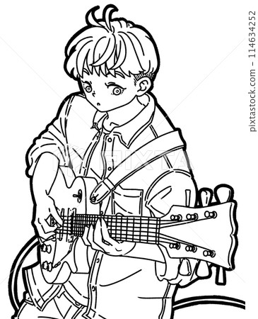 一個彈電吉他的男人的插圖 一個彈電吉他的男人的插圖 114634252