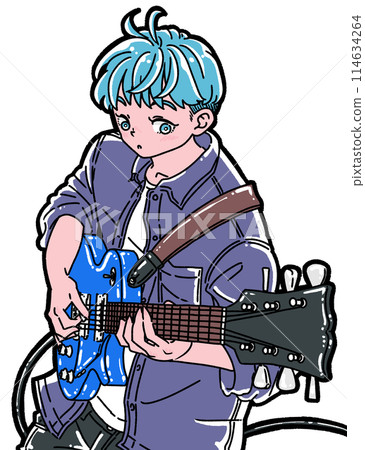 一個彈電吉他的男人的插圖 一個彈電吉他的男人的插圖 114634264