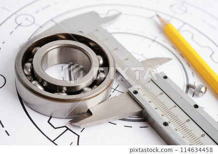 Engineering and precision tools with metal ball bering, mechanical industrial. Engineering and precision tools with metal ball bering, mechanical industrial. 114634458