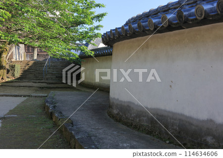 Usuki Castle in the evening (gun slits in the white clay wall near the remains of the inner gate of the Ninomaru main gate) 114634606