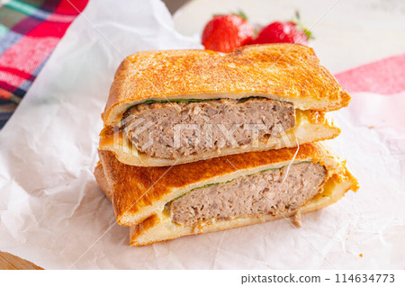 Teriyaki Hamburger Hot Sandwich 114634773