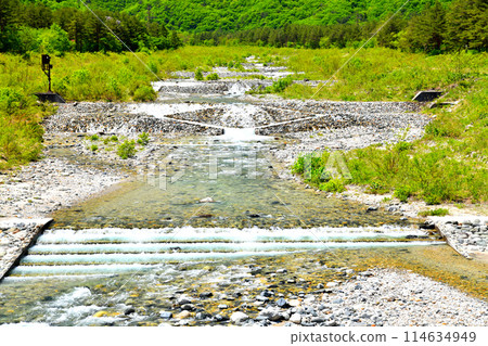 Hirakawa River Channel Works: Hakuba Olympic Bridge / View upstream from Hirakawa River (Hakuba Village, Nagano Prefecture) [May 2024] 114634949