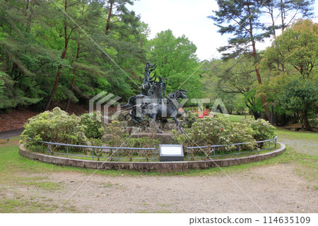 The statue of Estampida, the stampede, by Jorge de la Penia which was donated to the city of Kyoto by the city of Guadalajara Mexico and is displayed in Takaragaike Park in Kyoto Japan The statue of Estampida, the stampede, by Jorge de la Penia which was donated to the city of Kyoto by the city of Guadalajara Mexico and is displayed in Takaragaike Park in Kyoto Japan 114635109