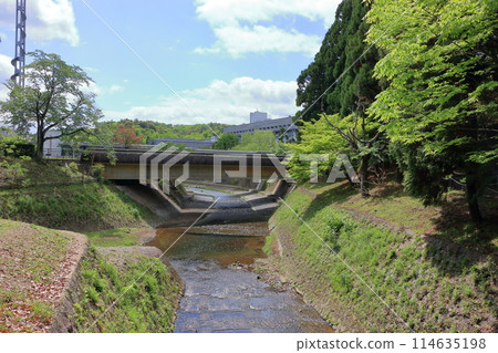 View of Kokusai Kaikan, Kyoto International Conference Center, as seen from Takaragaike park in Kyoto Japan 114635198