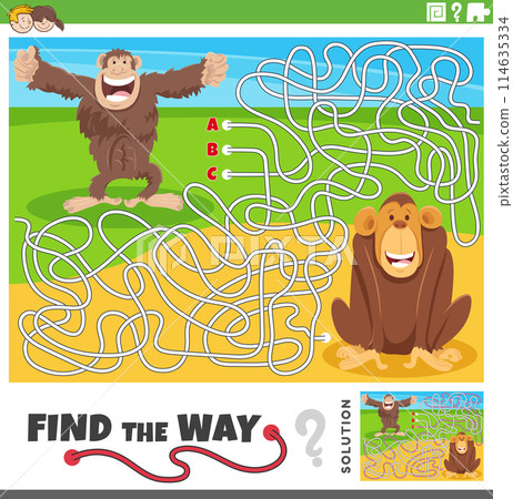 maze game with cartoon chimps animal characters 114635334