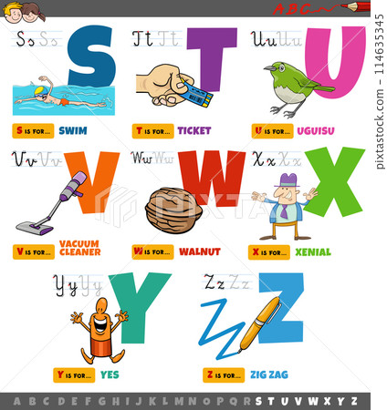 educational cartoon alphabet letters for children set from S to Z educational cartoon alphabet letters for children set from S to Z 114635345