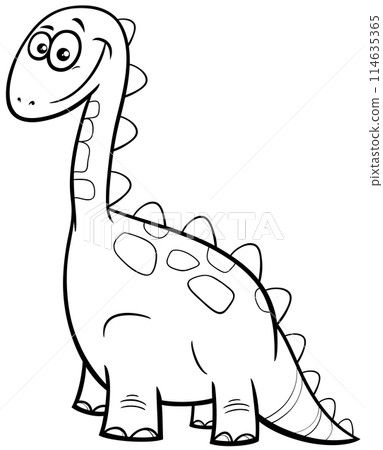 cartoon illustration of funny dinosaur character coloring page 114635365
