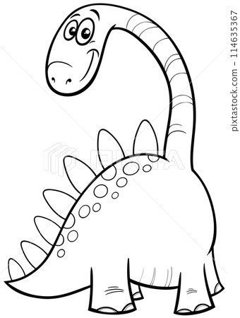 cartoon illustration of cute dinosaur character coloring page 114635367
