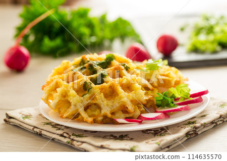 fried crispy vegetable potato waffles 114635570