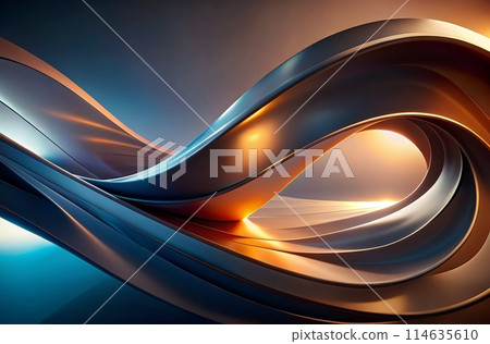 Smooth, glossy shapes in abstract, modern design, warm to cool color transition, dynamic ambiance, generative ai 114635610