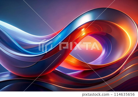 Abstract, modern design with glossy, flowing forms, warm to cool color palette, dynamic atmosphere, generative ai 114635656