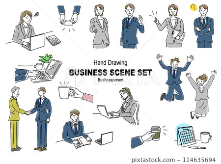 Roughly hand-drawn business scene illustration set 114635694