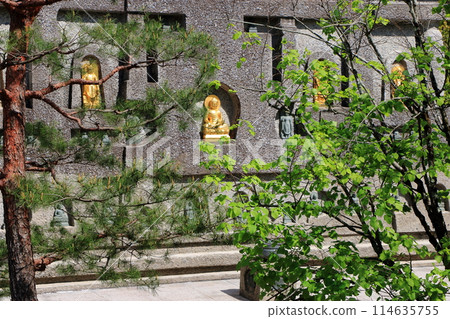 Myomanji Temple in northeastern Kyoto Japan, a Nichiren Buddhist temple which has views of Mt. Hiei and a large Stupa with a statue of Buddha within. 114635755
