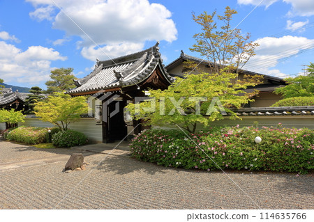 Myomanji Temple in northeastern Kyoto Japan, a Nichiren Buddhist temple which has views of Mt. Hiei and a large Stupa with a statue of Buddha within. 114635766