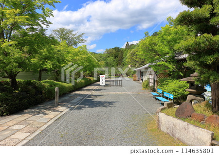 Myomanji Temple in northeastern Kyoto Japan, a Nichiren Buddhist temple which has views of Mt. Hiei and a large Stupa with a statue of Buddha within. 114635801