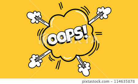Pow comic bubble. Sound dialogue speech bubbles with word - Oops. Pop art expression in bright color and black outline. 114635878