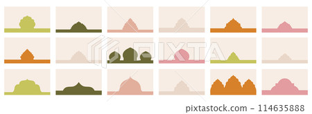 Assortment of diverse shapes for website header or footer sections featuring Islamic window patterns. Landing page divider template to organize design compositions, in vector flat design. Assortment of diverse shapes for website header or footer sections featuring Islamic window patterns. Landing page divider template to organize design compositions, in vector flat design. 114635888