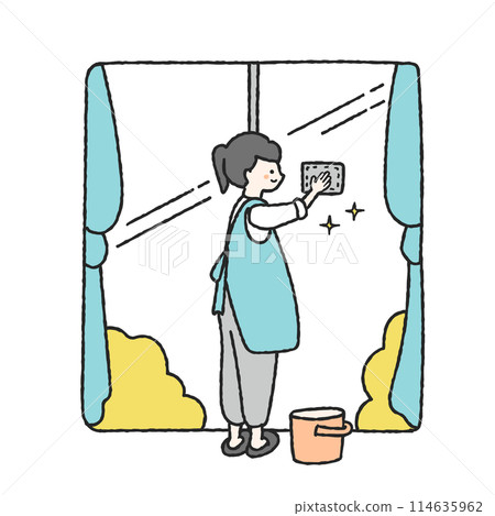 一名婦女清潔窗戶的插圖 114635962