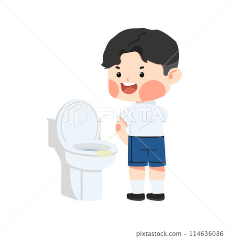 Kid peeing on the toilet Kid peeing on the toilet 114636086